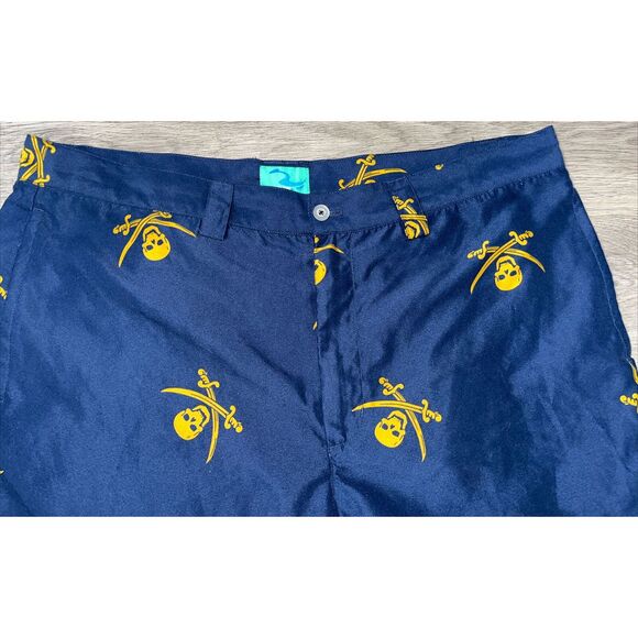 Liquid Flow Printed Performance Swim Trunks Shorts Size 40 Navy Skull & Swords - Picture 2 of 8